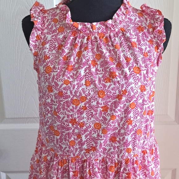 J.Crew Pink Orange Floral Ruffle Sleeve Cotton Comfy Pockets Tiered Midi Dress - Picture 14 of 15